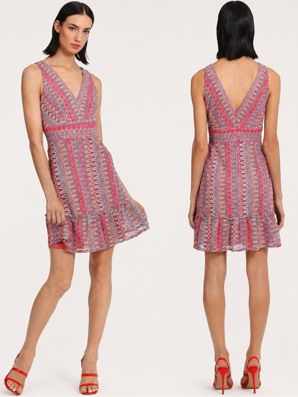 Donna Morgan Multicolor Lace V-Neck Fit & Flare Dress Size 12